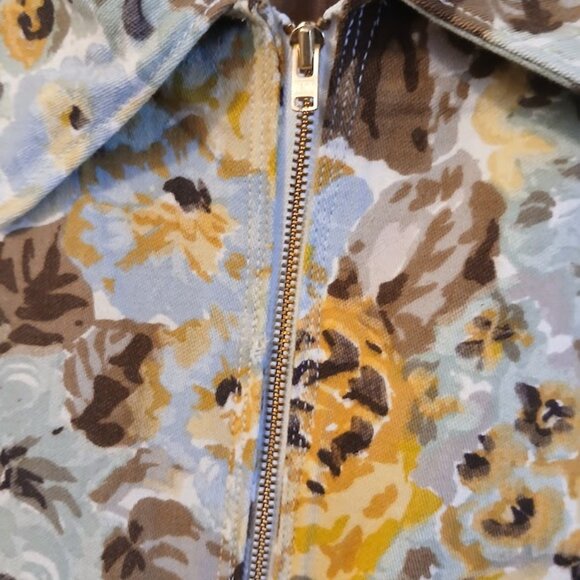 Nwt Floral Roses Twill Denim Full zip up Jacket Coat womens M Mint Brown Mustard - Picture 4 of 12
